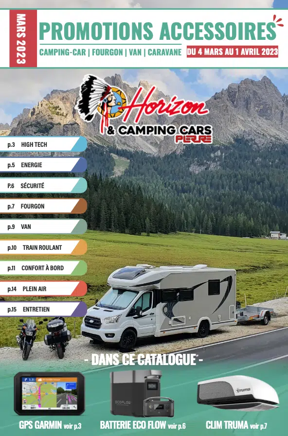 aperçu de la promotion accessoires Horizon camping car de mars 2023, cliquez sur l'image pour accéder à la version en ligne de la promo.